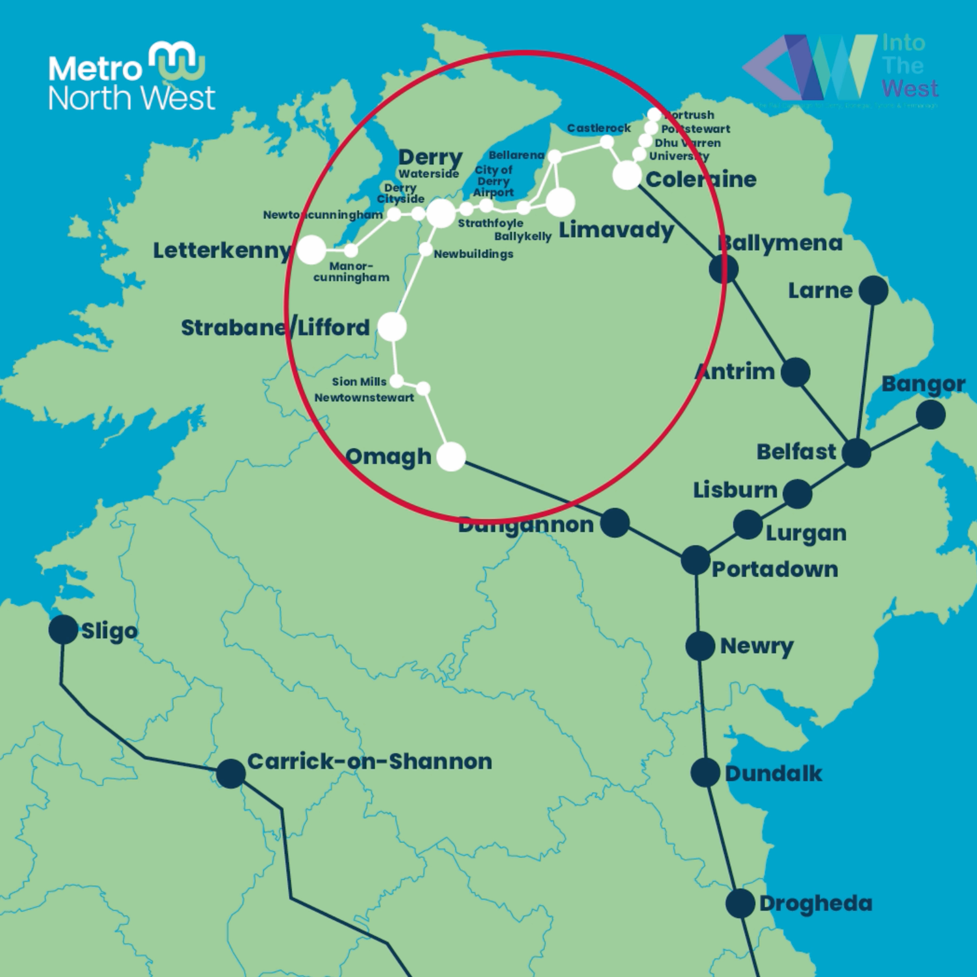 Metro North-West branded sub-network on full network map