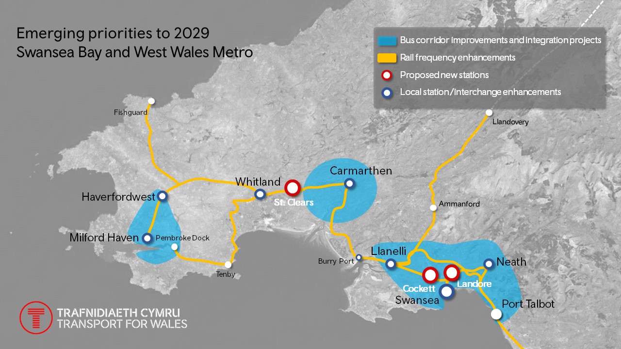 Swansea Bay and West Wales Metro map